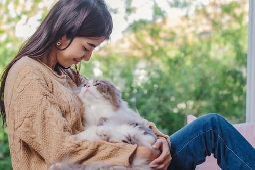 female-owner-holding-cat-in-her-lap-as-they-look-at-each-other-with-care